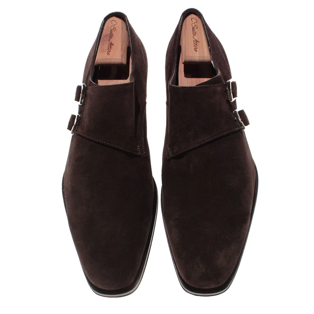 Di Bianco NWOB Double Monk Strap Dress Shoes Size 9 US in Brown Suede